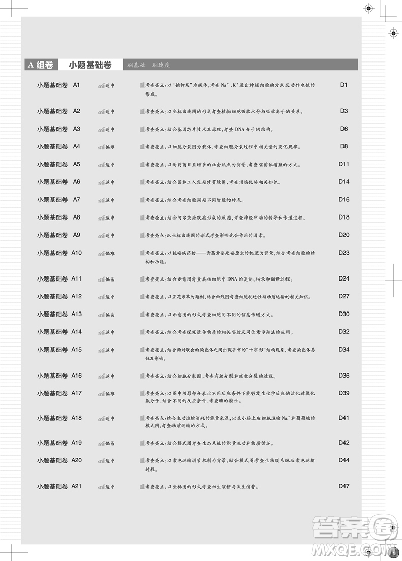 理想樹(shù)高考必刷卷小卷21套生物2018參考答案