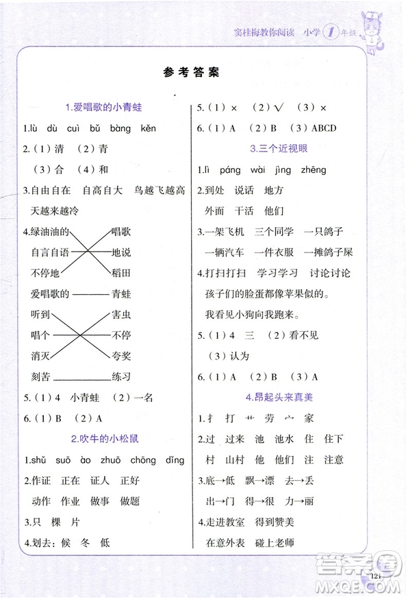 張煦教你閱讀2019版新課標(biāo)現(xiàn)代文課外閱讀有聲閱讀版小學(xué)生一年級(jí)通用答案