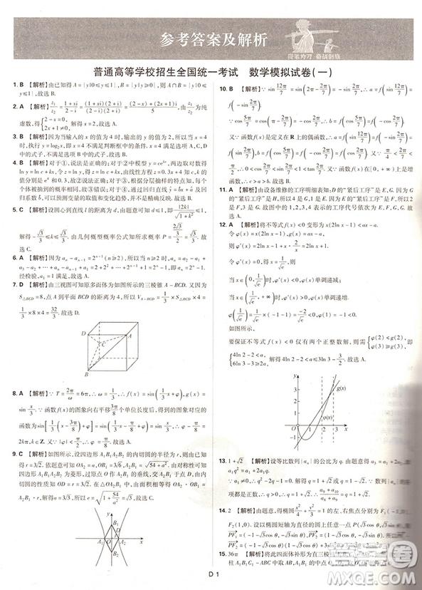 2018高考必刷卷押題6套文科數(shù)學(xué)全國卷1參考答案