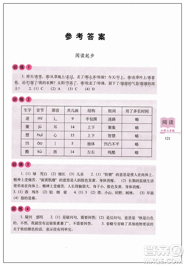 2018通用版小學(xué)語(yǔ)文閱讀訓(xùn)練80篇二年級(jí)白金版答案