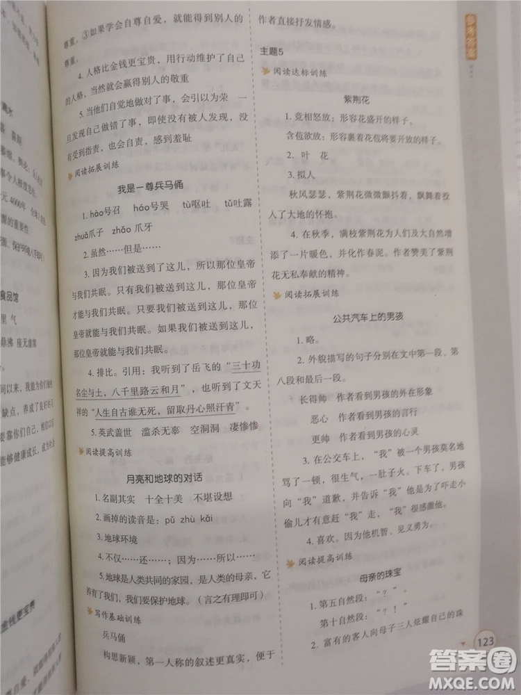 2018年新課標(biāo)小學(xué)生語(yǔ)文閱讀與寫(xiě)作高效訓(xùn)練五年級(jí)通用版參考答案