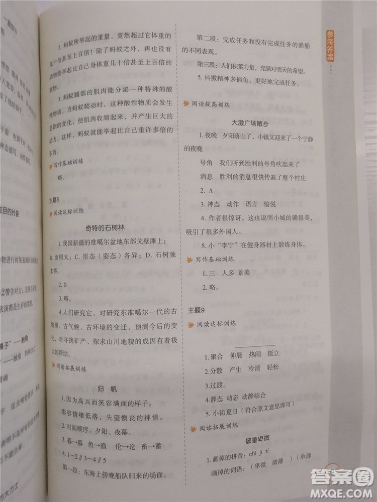 2018年新課標(biāo)小學(xué)生語(yǔ)文閱讀與寫(xiě)作高效訓(xùn)練五年級(jí)通用版參考答案