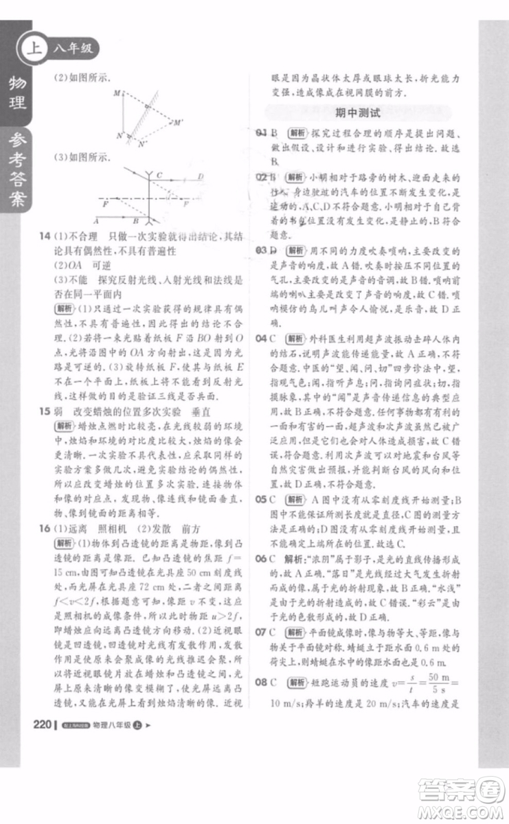 1加1輕巧奪冠課堂直播八年級物理上冊2018滬科版參考答案