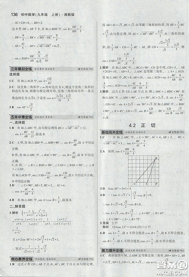 2018版5年中考3年模擬數(shù)學(xué)九年級上湘教版參考答案