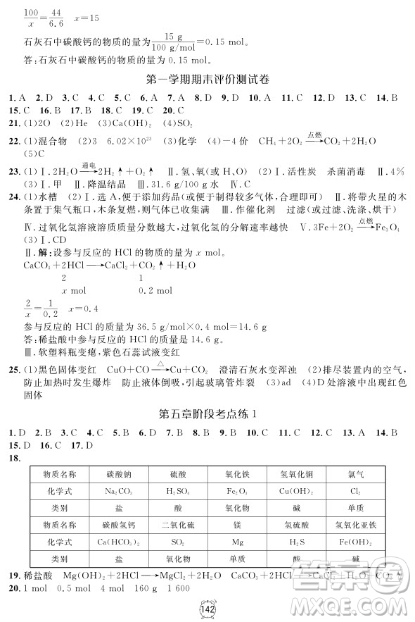 2018版鐘書(shū)金牌金試卷化學(xué)9年級(jí)上參考答案