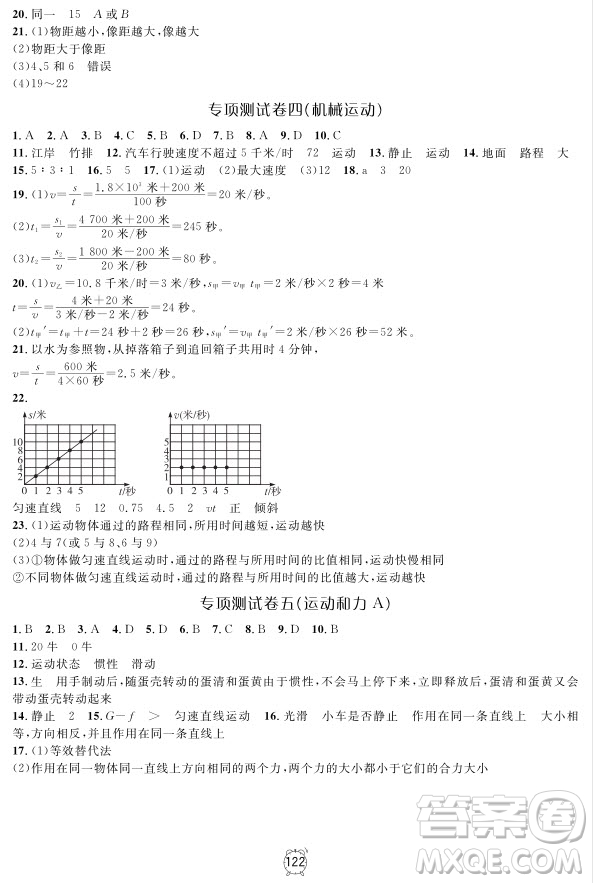 2018年金試卷八年級上冊物理參考答案