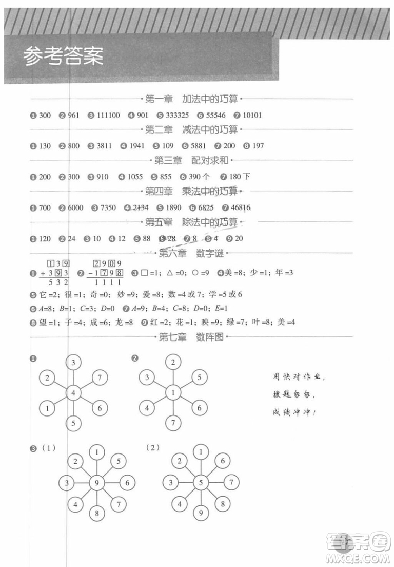 圖解小學數(shù)學思維訓練題三年級2018年最新參考答案