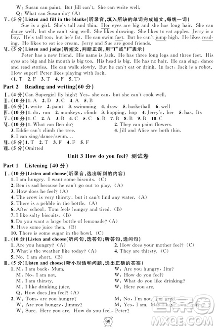 2018年滿分訓練與測試金試卷四年級上冊英語N版參考答案