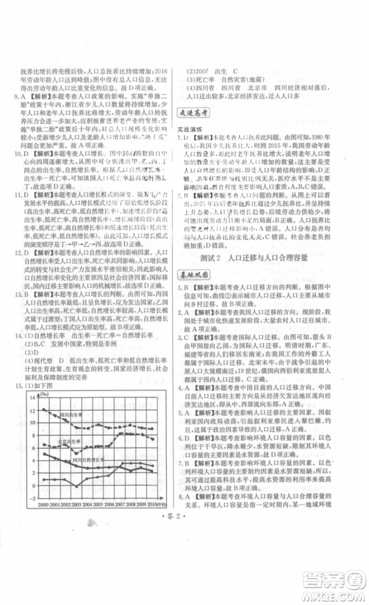 2018年對(duì)接高考單元專題測(cè)試卷地理必修2中圖版參考答案