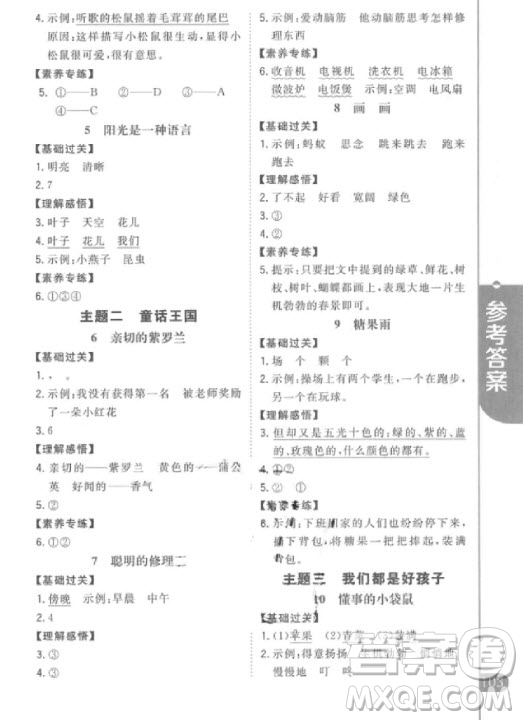 2018年新概念小學(xué)生閱讀階梯訓(xùn)練一年級(jí)參考答案