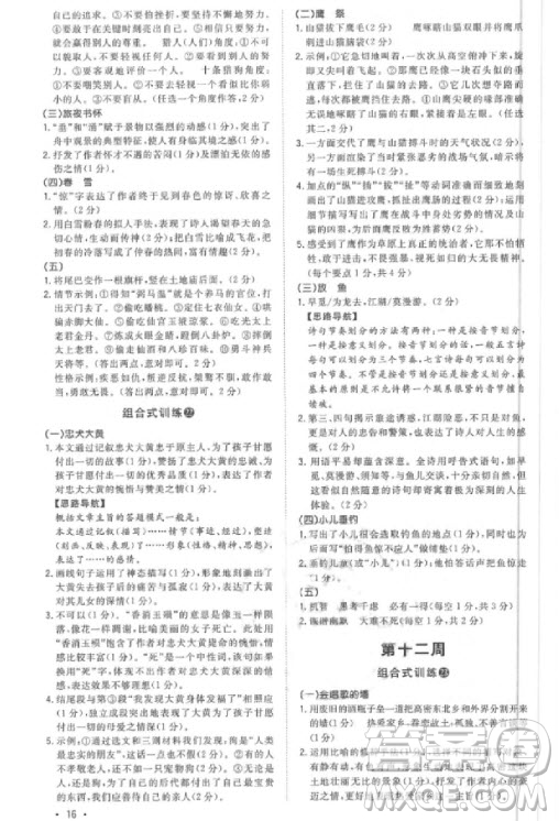 2019版新概念初中語文閱讀組合式訓(xùn)練7年級(jí)上冊(cè)參考答案