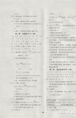 2018版金牌教練九年級(jí)化學(xué)上冊(cè)參考答案