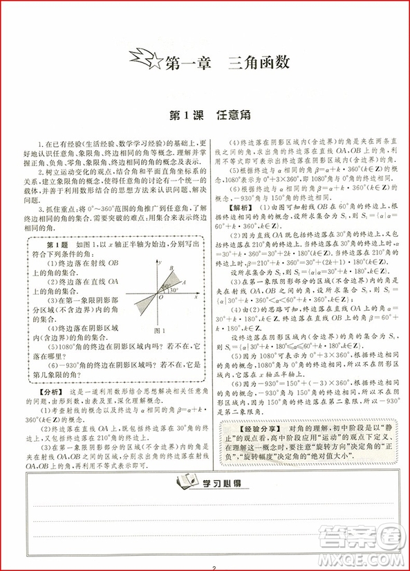 2018年一題一課高中數(shù)學(xué)三角函數(shù)與平面向量參考答案