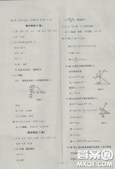 2018鐘書金牌金牌教練高一年級(jí)上冊(cè)物理參考答案