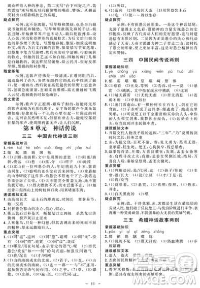 鐘書金牌金典導學案語文七年級第一學期2018參考答案