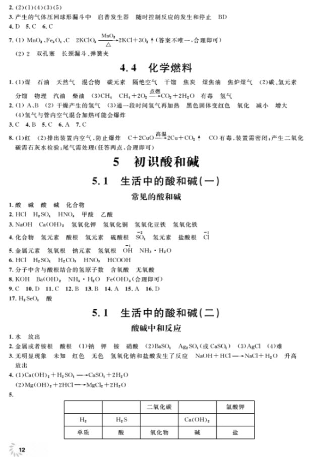 2018全新修訂版鐘書金牌上海作業(yè)九年級上化學(xué)參考答案