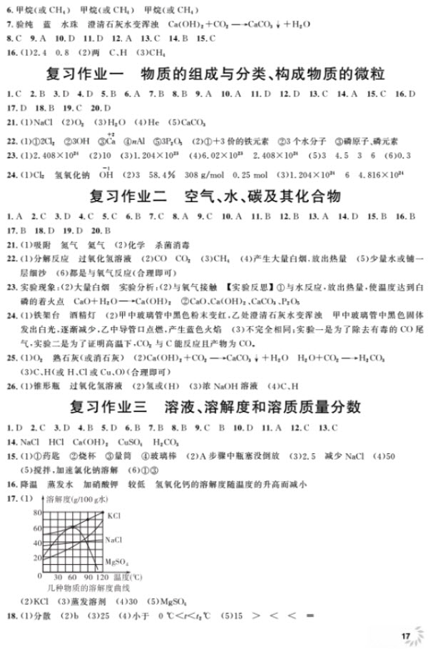 2018全新修訂版鐘書金牌上海作業(yè)九年級上化學(xué)參考答案