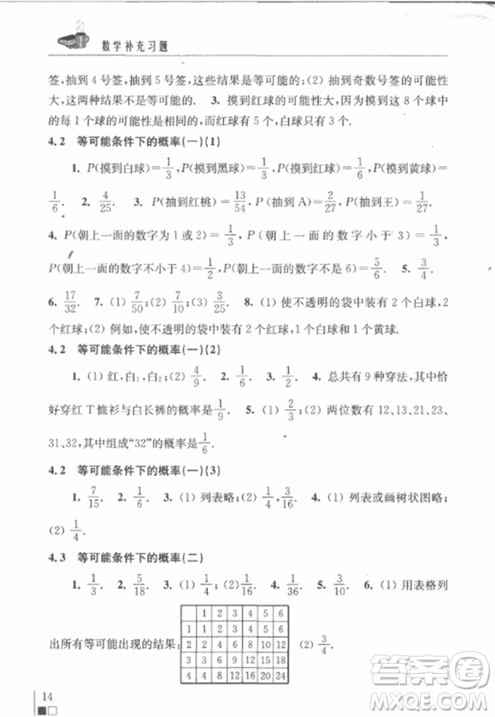 2018秋數(shù)學(xué)補(bǔ)充習(xí)題九年級上冊蘇科版參考答案