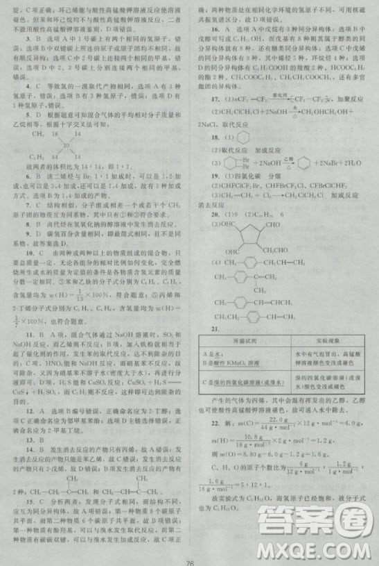 新版2018新課標(biāo)單元測試卷高中化學(xué)選修5人教版參考答案