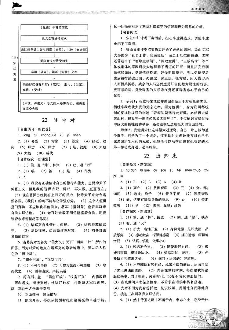 2018金牌學案南方新課堂九年級語文上冊人教版參考答案