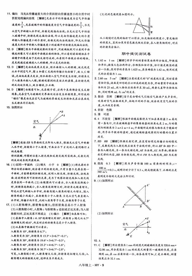 2018秋新版經(jīng)綸學(xué)典學(xué)霸題中題八年級物理上冊HY滬粵版參考答案