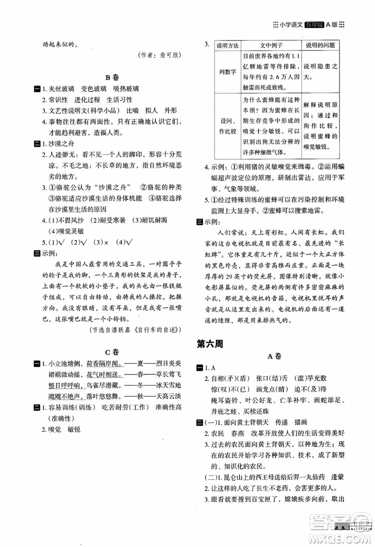 2018年木頭馬閱讀小卷小學(xué)語(yǔ)文5年級(jí)A版參考答案