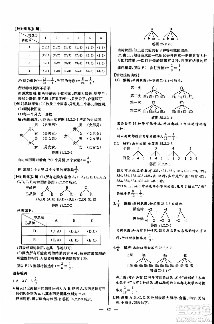 2018年同步導(dǎo)學(xué)案課時(shí)練數(shù)學(xué)九年級(jí)全一冊(cè)人教版參考答案