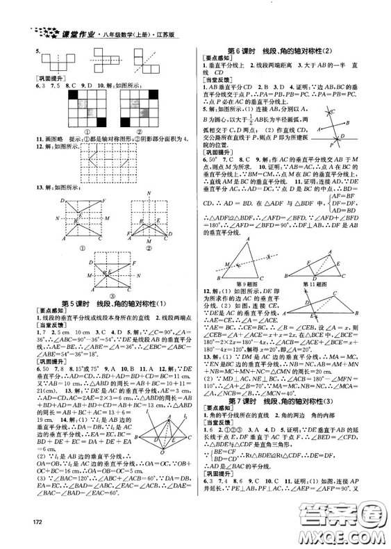 金三練2018課堂作業(yè)實(shí)驗(yàn)提高訓(xùn)練八年級(jí)數(shù)學(xué)上江蘇版答案