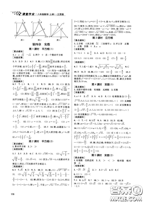 金三練2018課堂作業(yè)實(shí)驗(yàn)提高訓(xùn)練八年級(jí)數(shù)學(xué)上江蘇版答案