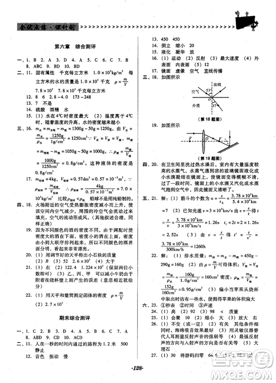 2018人教版全優(yōu)點(diǎn)練課計(jì)劃八年級(jí)物理上冊(cè)參考答案