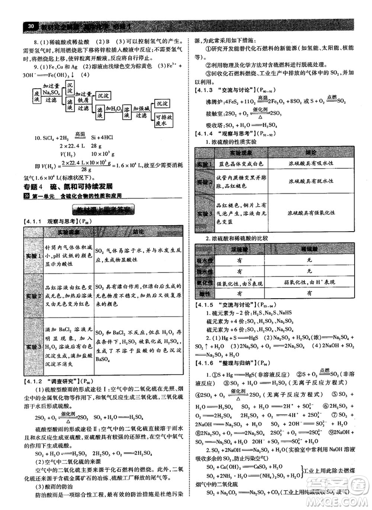 蘇教版2019教材完全解讀高中化學必修1參考答案