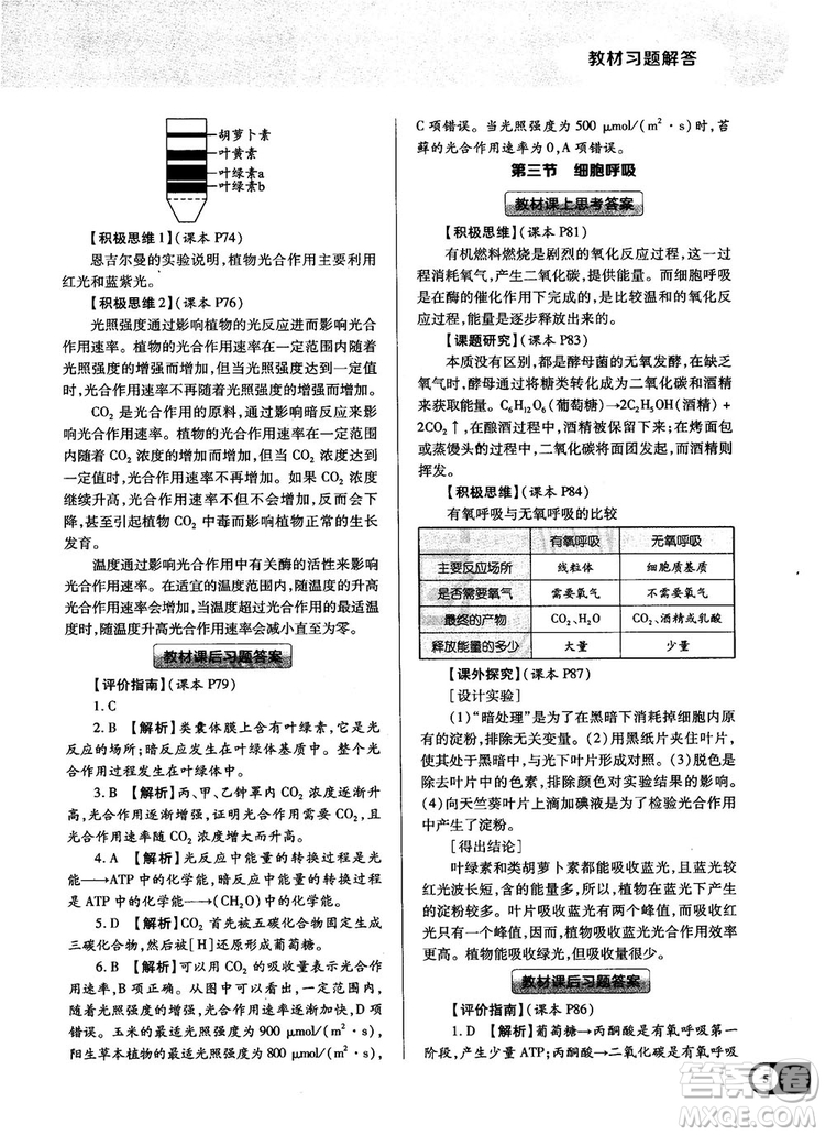 蘇教版2019最新教材完全解讀高中生物必修1參考答案