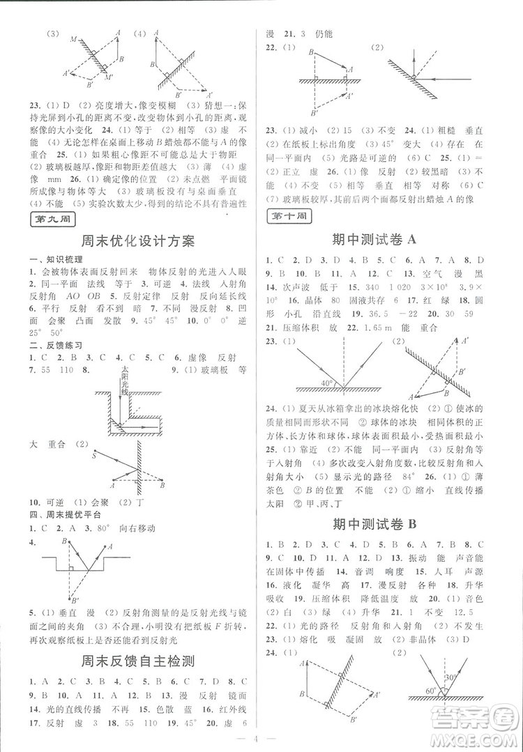 2018秋亮點(diǎn)給力周末優(yōu)化設(shè)計(jì)大試卷物理八年級(jí)上冊(cè)新課標(biāo)江蘇版答案