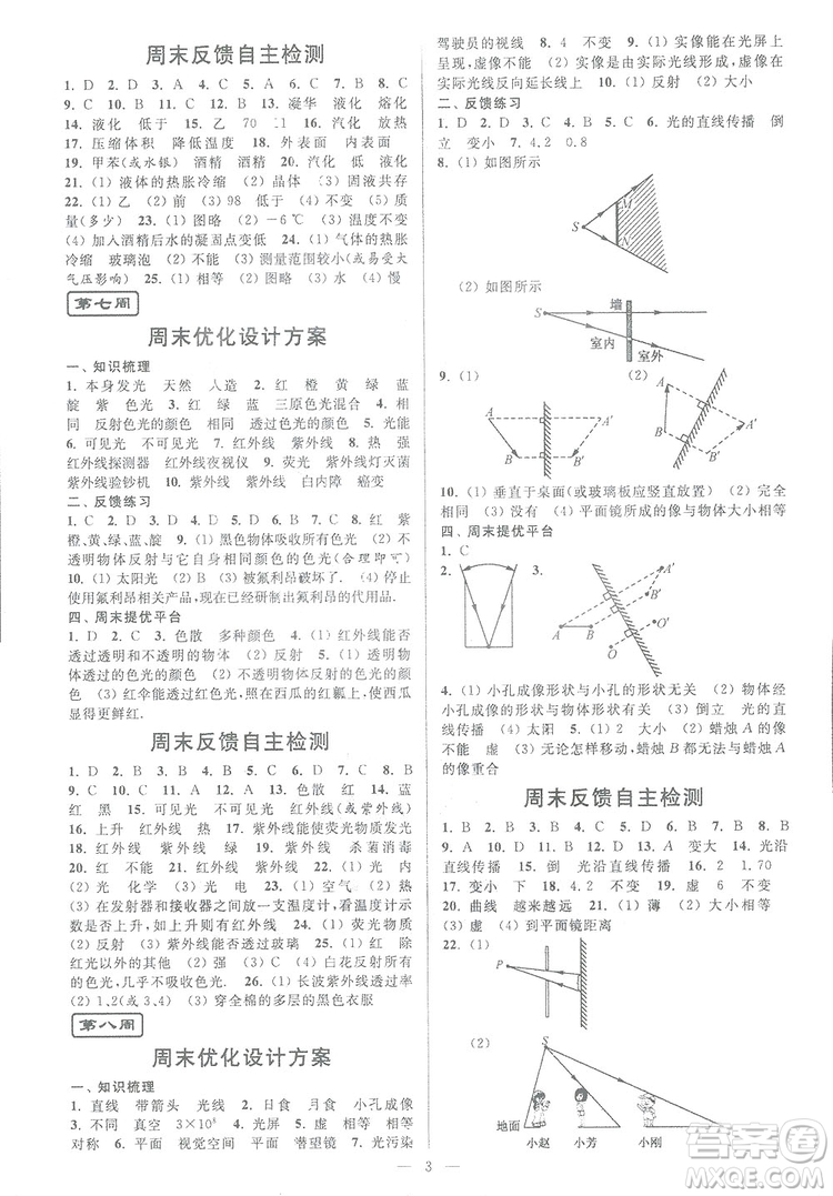 2018秋亮點(diǎn)給力周末優(yōu)化設(shè)計(jì)大試卷物理八年級(jí)上冊(cè)新課標(biāo)江蘇版答案