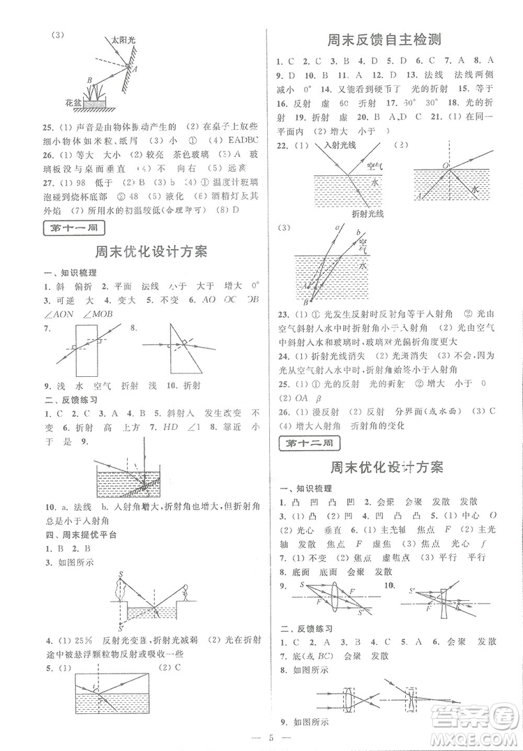 2018秋亮點(diǎn)給力周末優(yōu)化設(shè)計(jì)大試卷物理八年級(jí)上冊(cè)新課標(biāo)江蘇版答案