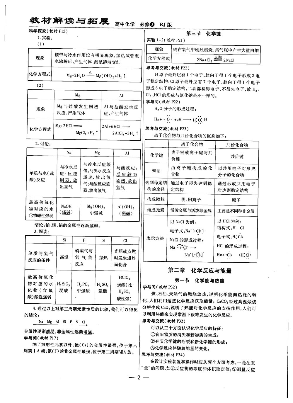 2019教材解讀與拓展人教版高中化學必修2參考答案