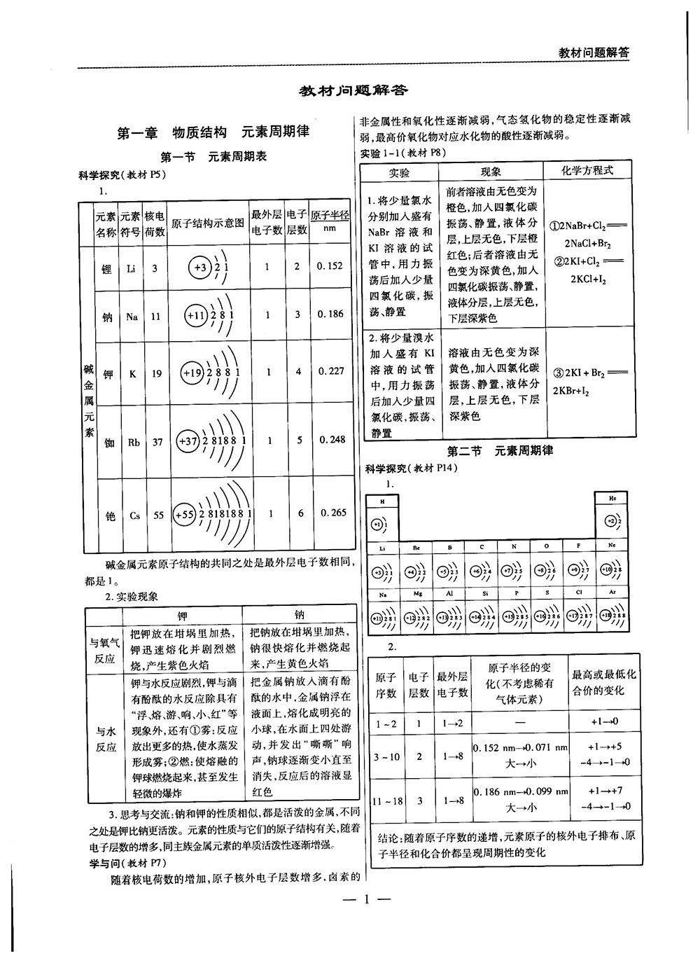 2019教材解讀與拓展人教版高中化學必修2參考答案