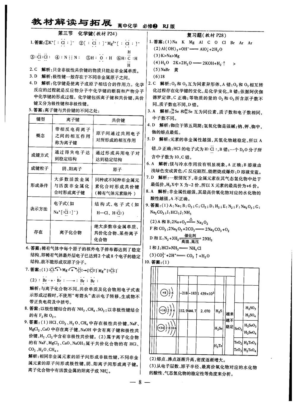 2019教材解讀與拓展人教版高中化學必修2參考答案