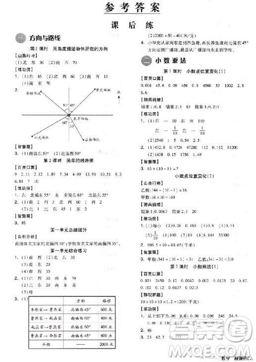 ?9787513111584全品學練考五年級數(shù)學上JJ河北教育版2018參考答案