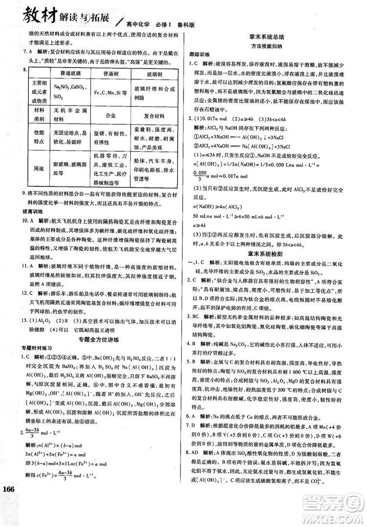 教材解讀與拓展2019魯科版高中化學(xué)必修1參考答案