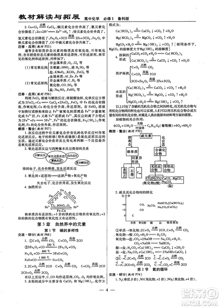 教材解讀與拓展2019魯科版高中化學(xué)必修1參考答案