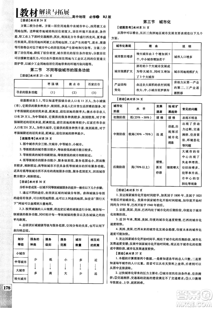 2019人教版教材解讀與拓展高中地理必修2參考答案