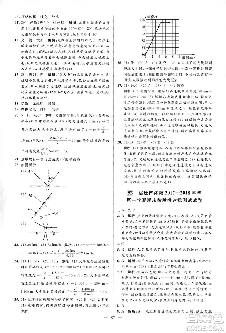 2018亮點給力大試卷物理八年級上冊江蘇版答案