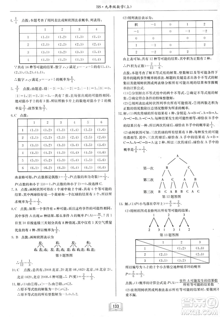 啟東中學(xué)作業(yè)本九年級(jí)上冊(cè)數(shù)學(xué)北師大版參考答案