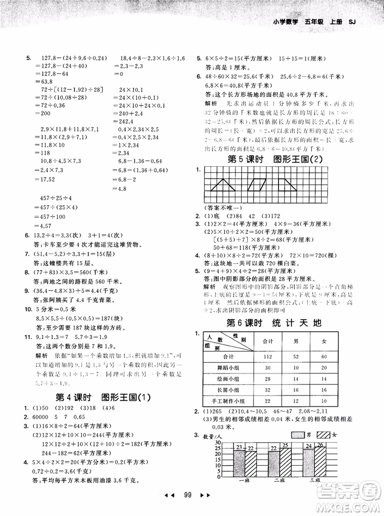 53天天練五年級數(shù)學(xué)上冊SJ蘇教版9787504197856參考答案