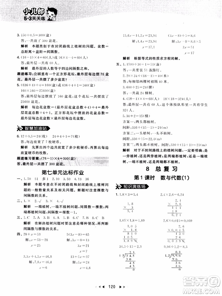 53天天練五年級上冊數(shù)學(xué)人教版9787504196156參考答案