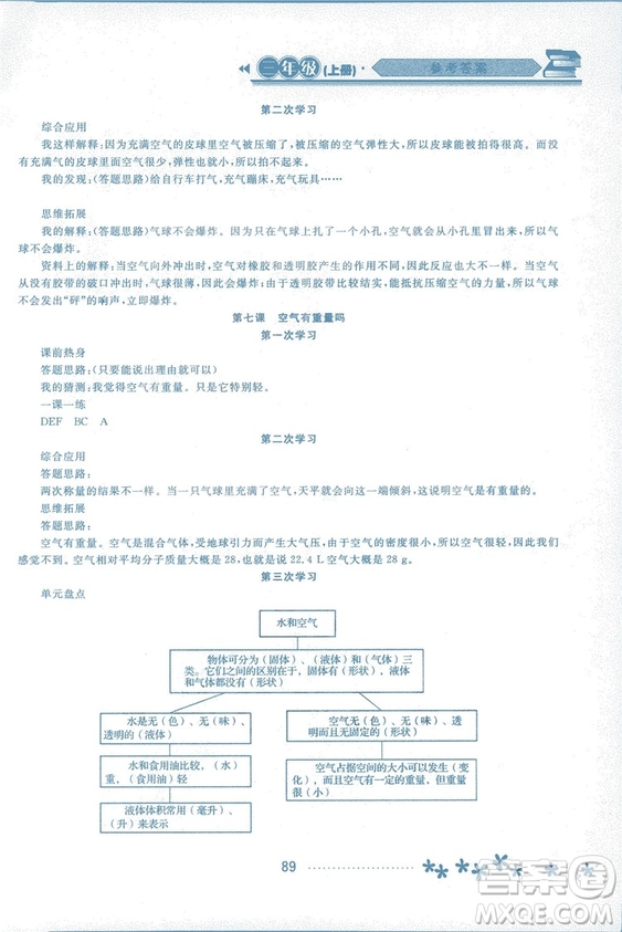 2018資源與評(píng)價(jià)科學(xué)三年級(jí)上冊(cè)教科版參考答案