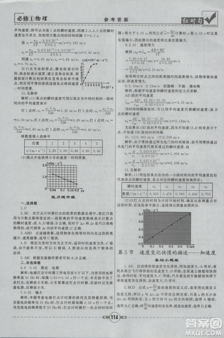 2019人教版紅對(duì)勾課課通大考卷高中物理必修1參考答案