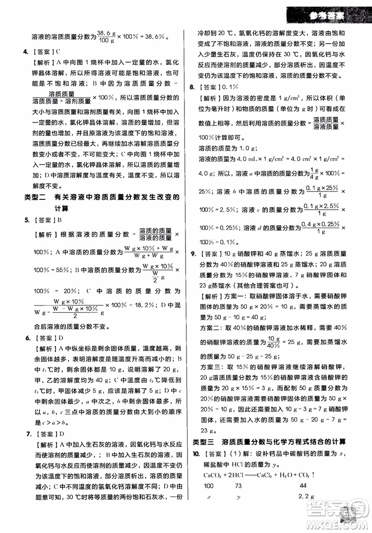 2018年學(xué)而思秘籍初中化學(xué)推斷計算專項突破練習(xí)冊參考答案