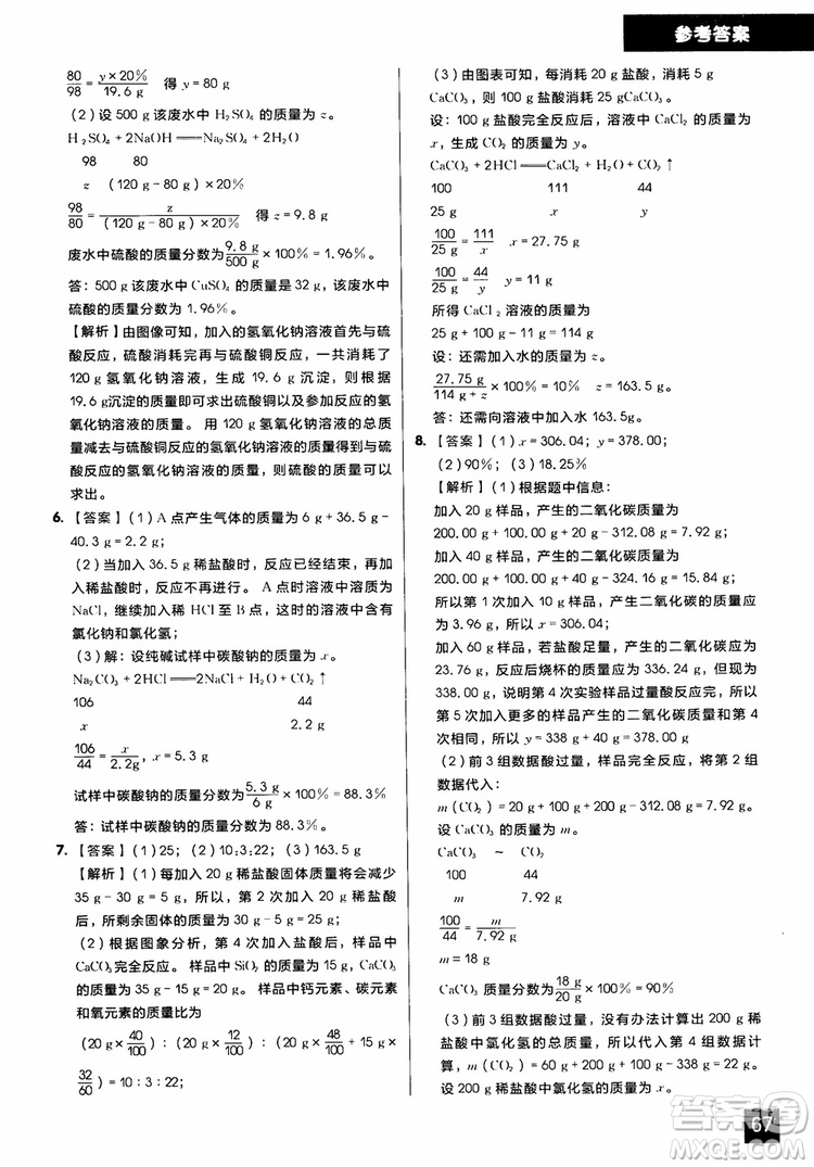 2018年學(xué)而思秘籍初中化學(xué)推斷計算專項突破練習(xí)冊參考答案